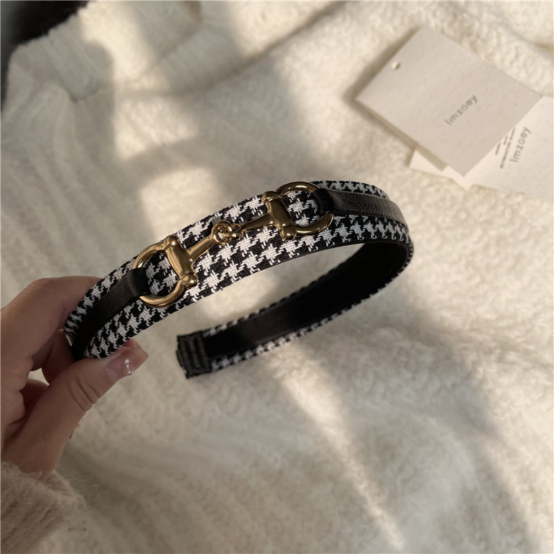 Fflacell Coreea de epocă cataramă metalică negru alb catifea Houndstooth grilă agrafă bentiță pentru fete temperament accesorii de păr