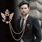 Coreeană Nouă Personalitate Aripi Coroană Broșă Cristal Ciucuri Lanț Rever Pin Costum Moda Insigna Guler Corsaj pentru Bărbați Accesorii