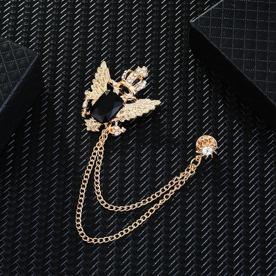 Coreeană Nouă Personalitate Aripi Coroană Broșă Cristal Ciucuri Lanț Rever Pin Costum Moda Insigna Guler Corsaj pentru Bărbați Accesorii