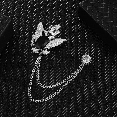 Coreeană Nouă Personalitate Aripi Coroană Broșă Cristal Ciucuri Lanț Rever Pin Costum Moda Insigna Guler Corsaj pentru Bărbați Accesorii