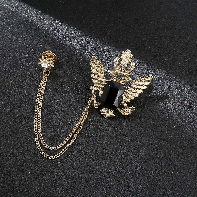 Coreeană Nouă Personalitate Aripi Coroană Broșă Cristal Ciucuri Lanț Rever Pin Costum Moda Insigna Guler Corsaj pentru Bărbați Accesorii