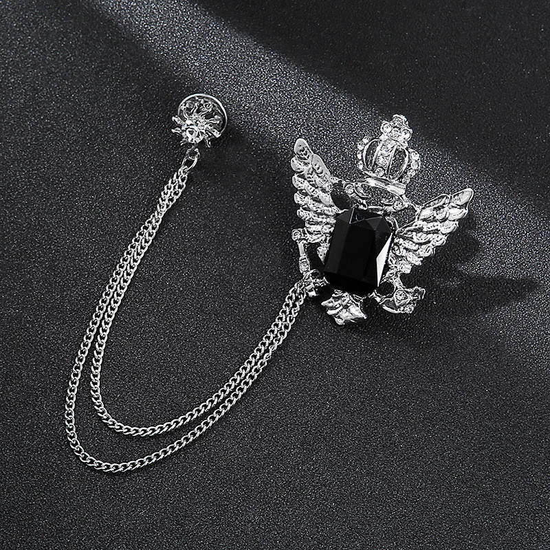Coreeană Nouă Personalitate Aripi Coroană Broșă Cristal Ciucuri Lanț Rever Pin Costum Moda Insigna Guler Corsaj pentru Bărbați Accesorii