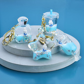 Breloc cu breloc cu mărgele acrilice albastru din desene animate, drăguț, acadea plutitoare, iepure, paiete, breloc de modă, bomboane lichide, iepuraș, păpușă