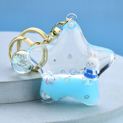 Breloc cu breloc cu mărgele acrilice albastru din desene animate, drăguț, acadea plutitoare, iepure, paiete, breloc de modă, bomboane lichide, iepuraș, păpușă