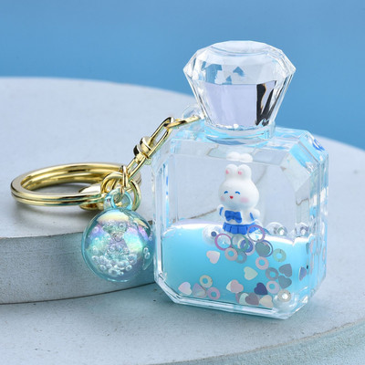 Breloc cu breloc cu mărgele acrilice albastru din desene animate, drăguț, acadea plutitoare, iepure, paiete, breloc de modă, bomboane lichide, iepuraș, păpușă