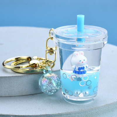 Breloc cu breloc cu mărgele acrilice albastru din desene animate, drăguț, acadea plutitoare, iepure, paiete, breloc de modă, bomboane lichide, iepuraș, păpușă