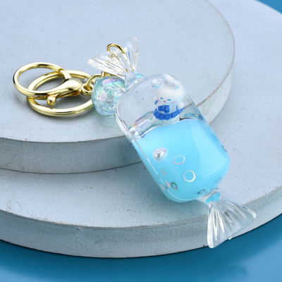 Breloc cu breloc cu mărgele acrilice albastru din desene animate, drăguț, acadea plutitoare, iepure, paiete, breloc de modă, bomboane lichide, iepuraș, păpușă