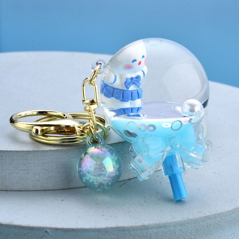 Breloc cu breloc cu mărgele acrilice albastru din desene animate, drăguț, acadea plutitoare, iepure, paiete, breloc de modă, bomboane lichide, iepuraș, păpușă