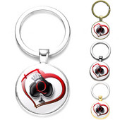 SONGDA New Piersică Inimă Litera Q Queen Breloc Personalitate Poker Spades Q Club Sticla Cabochon Breloc Mașină Breloc Bărbați Bijuterie