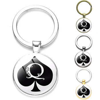 SONGDA New Peach Heart Letter Q Queen Keychain Personality Poker Spades Q Club Glass Cabochon μπρελόκ αυτοκινήτου Μπρελόκ για ανδρικά κοσμήματα