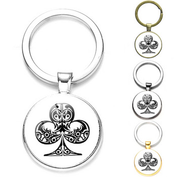 SONGDA New Peach Heart Letter Q Queen Keychain Personality Poker Spades Q Club Glass Cabochon μπρελόκ αυτοκινήτου Μπρελόκ για ανδρικά κοσμήματα