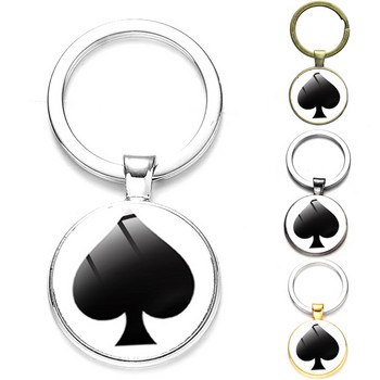 SONGDA New Peach Heart Letter Q Queen Keychain Personality Poker Spades Q Club Glass Cabochon μπρελόκ αυτοκινήτου Μπρελόκ για ανδρικά κοσμήματα