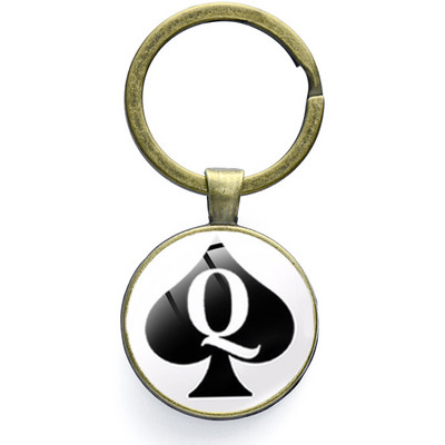 SONGDA New Piersică Inimă Litera Q Queen Breloc Personalitate Poker Spades Q Club Sticla Cabochon Breloc Mașină Breloc Bărbați Bijuterie