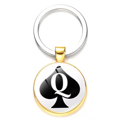 SONGDA New Piersică Inimă Litera Q Queen Breloc Personalitate Poker Spades Q Club Sticla Cabochon Breloc Mașină Breloc Bărbați Bijuterie