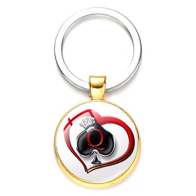 SONGDA New Piersică Inimă Litera Q Queen Breloc Personalitate Poker Spades Q Club Sticla Cabochon Breloc Mașină Breloc Bărbați Bijuterie