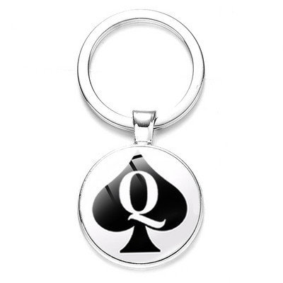 SONGDA New Piersică Inimă Litera Q Queen Breloc Personalitate Poker Spades Q Club Sticla Cabochon Breloc Mașină Breloc Bărbați Bijuterie