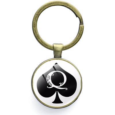 SONGDA New Piersică Inimă Litera Q Queen Breloc Personalitate Poker Spades Q Club Sticla Cabochon Breloc Mașină Breloc Bărbați Bijuterie