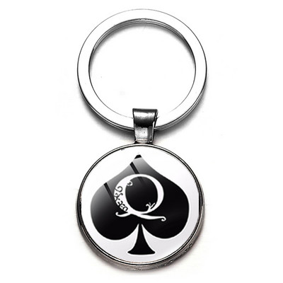 SONGDA New Piersică Inimă Litera Q Queen Breloc Personalitate Poker Spades Q Club Sticla Cabochon Breloc Mașină Breloc Bărbați Bijuterie