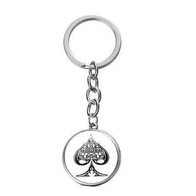 SONGDA New Piersică Inimă Litera Q Queen Breloc Personalitate Poker Spades Q Club Sticla Cabochon Breloc Mașină Breloc Bărbați Bijuterie