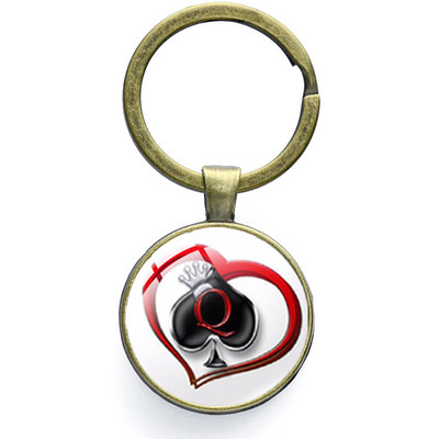 SONGDA New Piersică Inimă Litera Q Queen Breloc Personalitate Poker Spades Q Club Sticla Cabochon Breloc Mașină Breloc Bărbați Bijuterie