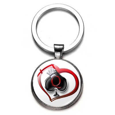 SONGDA New Piersică Inimă Litera Q Queen Breloc Personalitate Poker Spades Q Club Sticla Cabochon Breloc Mașină Breloc Bărbați Bijuterie