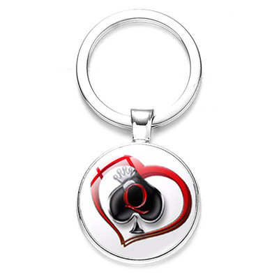 SONGDA New Piersică Inimă Litera Q Queen Breloc Personalitate Poker Spades Q Club Sticla Cabochon Breloc Mașină Breloc Bărbați Bijuterie