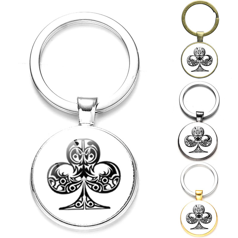 SONGDA New Piersică Inimă Litera Q Queen Breloc Personalitate Poker Spades Q Club Sticla Cabochon Breloc Mașină Breloc Bărbați Bijuterie