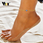Vnox New Trendy Evil Blue Eye Charm Anklets pentru femei, de culoare aurie, din oțel inoxidabil, lanțuri plate pentru marina, bijuterii cu amulete desculțe