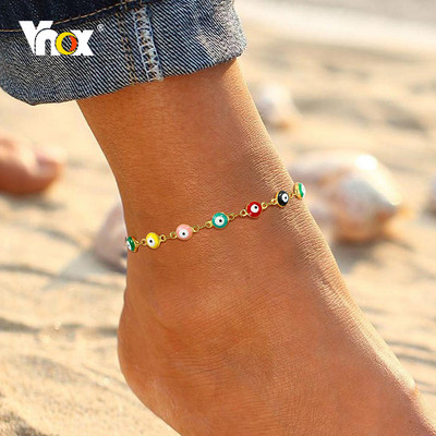 Vnox New Trendy Evil Blue Eye Charm Anklets pentru femei, de culoare aurie, din oțel inoxidabil, lanțuri plate pentru marina, bijuterii cu amulete desculțe