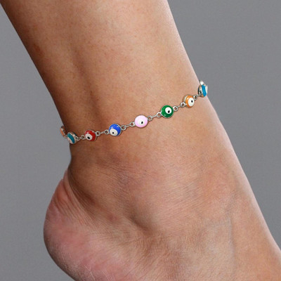 Vnox New Trendy Evil Blue Eye Charm Anklets pentru femei, de culoare aurie, din oțel inoxidabil, lanțuri plate pentru marina, bijuterii cu amulete desculțe