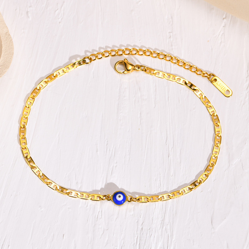 Vnox New Trendy Evil Blue Eye Charm Anklets pentru femei, de culoare aurie, din oțel inoxidabil, lanțuri plate pentru marina, bijuterii cu amulete desculțe