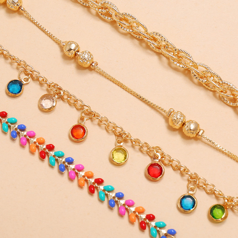 Set de glezne din cristal colorat Bohemia pentru femei Brățară de gleznă de plajă de vară Lanț pentru picioare de culoare aurie Bijuterii Boho pentru fete