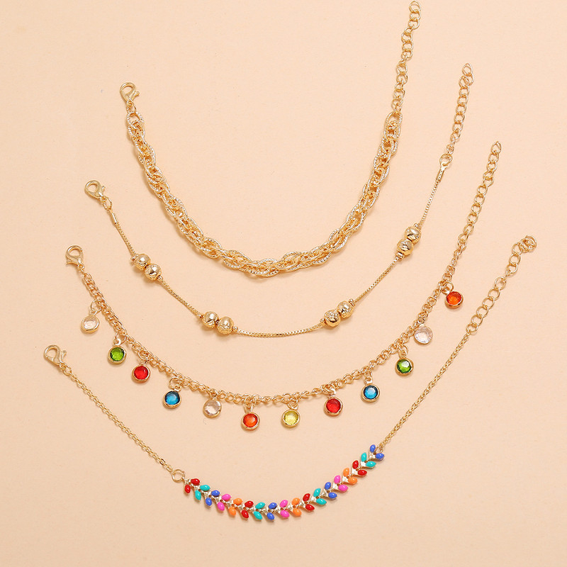 Set de glezne din cristal colorat Bohemia pentru femei Brățară de gleznă de plajă de vară Lanț pentru picioare de culoare aurie Bijuterii Boho pentru fete