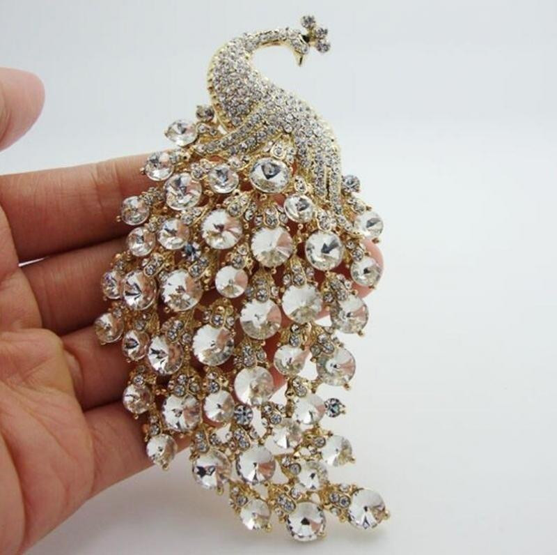 Pin broșă cu păun din cristal de zircon strălucitor, cadou elegant pentru petrecere, pentru doamne