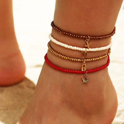 Plajă de vară, lucrată manual, elastic elastic, desculț, gleznă, boemă, colorată, cu mărgele, seturi de picioare pentru femei, cadou de vacanță