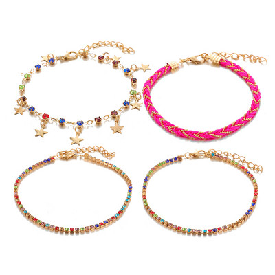 Tocona, piatră de cristal colorată, ciucuri, glezne, brățări pentru femei, mărgele de iluminat, lanț pentru picioare, bijuterii boeme 4 buc/seturi 9067