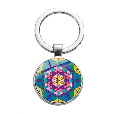 SIAN New Art Mandala Virágok Kulcstartó Szakrális Geometria Buddhizmus Csakra Meditáció Ékszerek Üveg Kupola Om India Kulcstartó Ajándékok