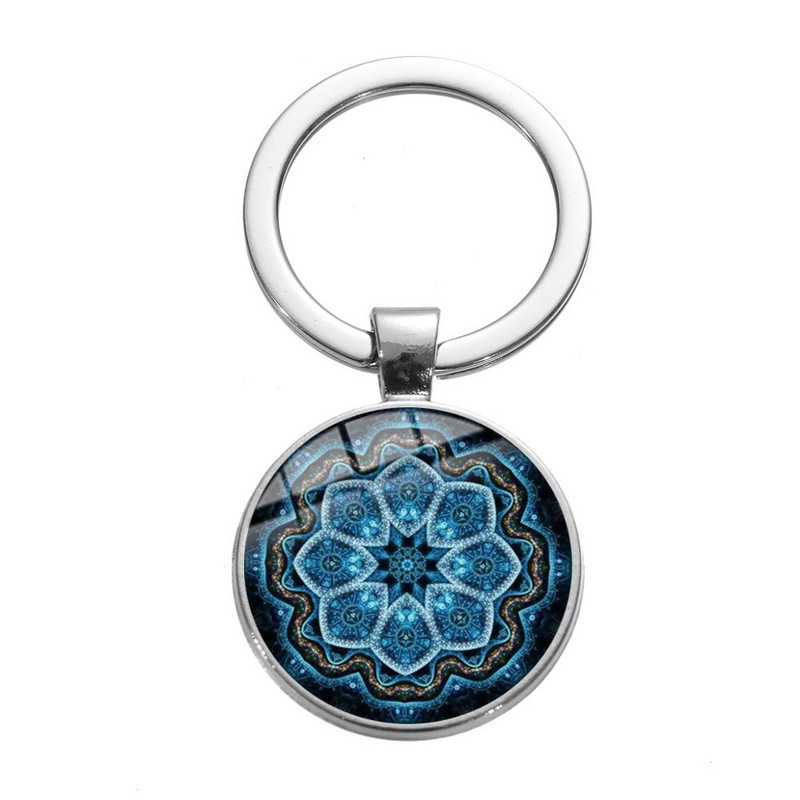 SIAN New Art Mandala Virágok Kulcstartó Szakrális Geometria Buddhizmus Csakra Meditáció Ékszerek Üveg Kupola Om India Kulcstartó Ajándékok