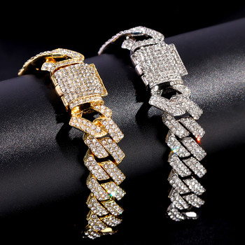 Моден лукс Iced Out Prong Cuban Link Chain Glezen за жени Мъже Bling Full Rhinestone Glezene Гривна Хип-хоп Бижута за крака