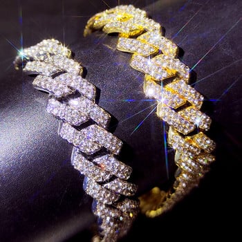 Моден лукс Iced Out Prong Cuban Link Chain Glezen за жени Мъже Bling Full Rhinestone Glezene Гривна Хип-хоп Бижута за крака