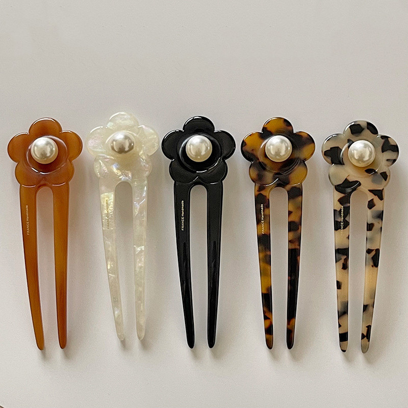 Băț de păr francez retro în formă de U Acetat de perlă de prune Agrafe de păr pentru femei Accesorii de păr Bijuterii de mireasă