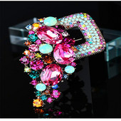 Broșe mari, vintage, de lux, cu flori de cristal, curcubeu, de culoare argintie, broșă din aliaj de plante cu strasuri, ace de petrecere pentru doamnă