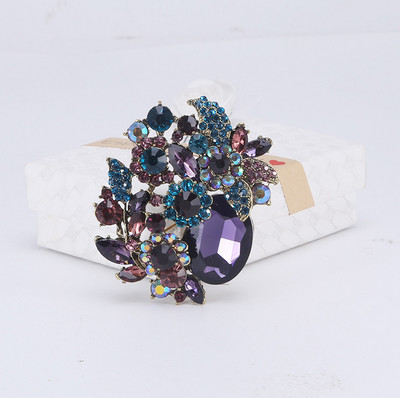 Broșe mari, vintage, de lux, cu flori de cristal, curcubeu, de culoare argintie, broșă din aliaj de plante cu strasuri, ace de petrecere pentru doamnă