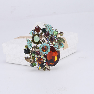 Broșe mari, vintage, de lux, cu flori de cristal, curcubeu, de culoare argintie, broșă din aliaj de plante cu strasuri, ace de petrecere pentru doamnă