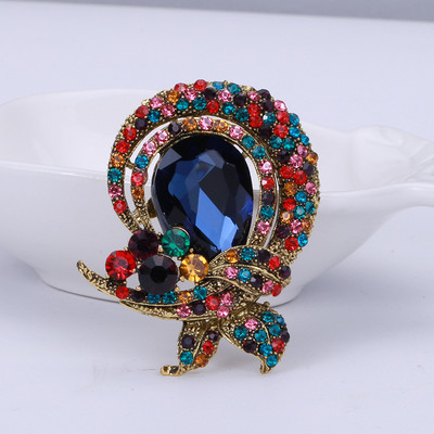 Broșe mari, vintage, de lux, cu flori de cristal, curcubeu, de culoare argintie, broșă din aliaj de plante cu strasuri, ace de petrecere pentru doamnă