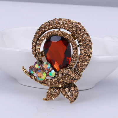 Broșe mari, vintage, de lux, cu flori de cristal, curcubeu, de culoare argintie, broșă din aliaj de plante cu strasuri, ace de petrecere pentru doamnă