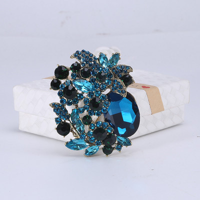 Broșe mari, vintage, de lux, cu flori de cristal, curcubeu, de culoare argintie, broșă din aliaj de plante cu strasuri, ace de petrecere pentru doamnă