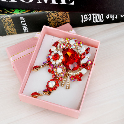 Broșe mari, vintage, de lux, cu flori de cristal, curcubeu, de culoare argintie, broșă din aliaj de plante cu strasuri, ace de petrecere pentru doamnă