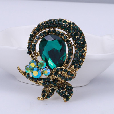 Broșe mari, vintage, de lux, cu flori de cristal, curcubeu, de culoare argintie, broșă din aliaj de plante cu strasuri, ace de petrecere pentru doamnă