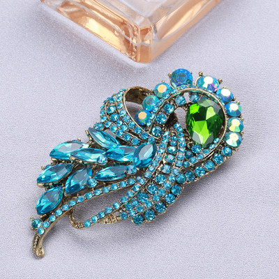 Broșe mari, vintage, de lux, cu flori de cristal, curcubeu, de culoare argintie, broșă din aliaj de plante cu strasuri, ace de petrecere pentru doamnă